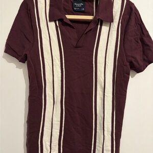 Abercrombie & Fitch Men's Burgundy and Cream Polo